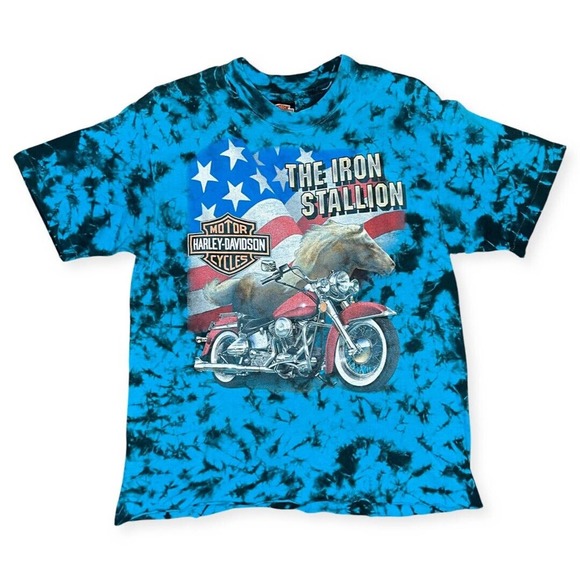 Vintage 1994 Harley Davidson Racing Tie Dye Daytona Bike Week Biker T Shirt MED. - Picture 1 of 6